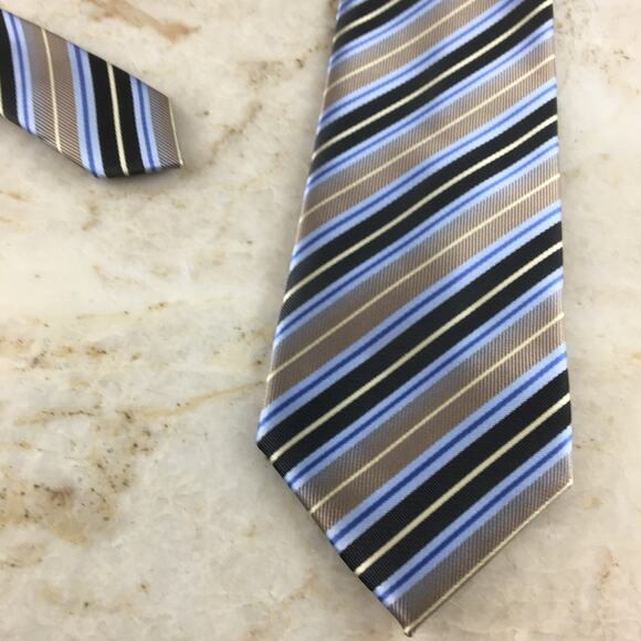 ALEXANDER JULIAN, COLOURS, POLYESTER BLUE TAN, REGIMENT TIE - Picture 3 of 14